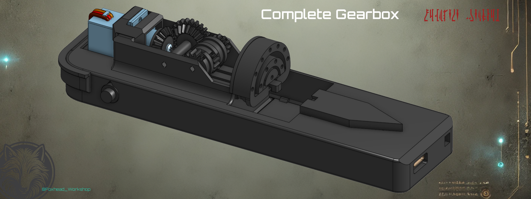 Completed Whistling Birds gearbox assembly — what you will have built by the end of this stage
