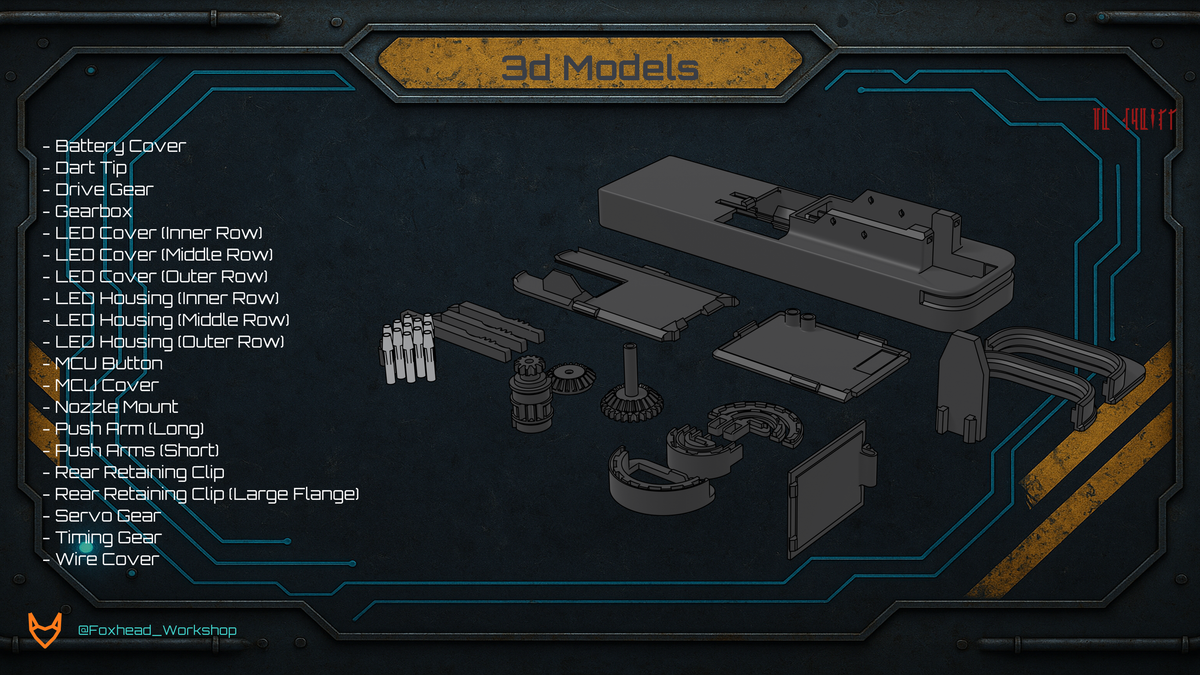Exploded view of the Whistling Birds module showing all printable parts