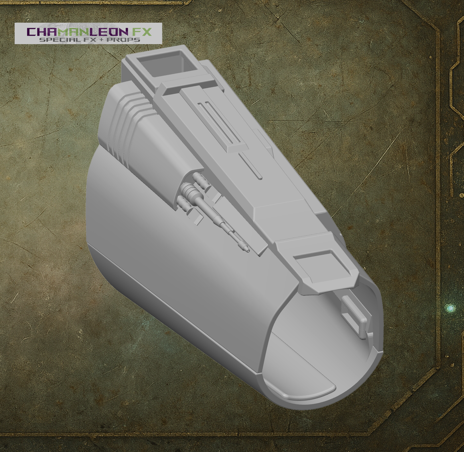 Gray prop model on a textured green background with 'ChamaLeon FX' branding.