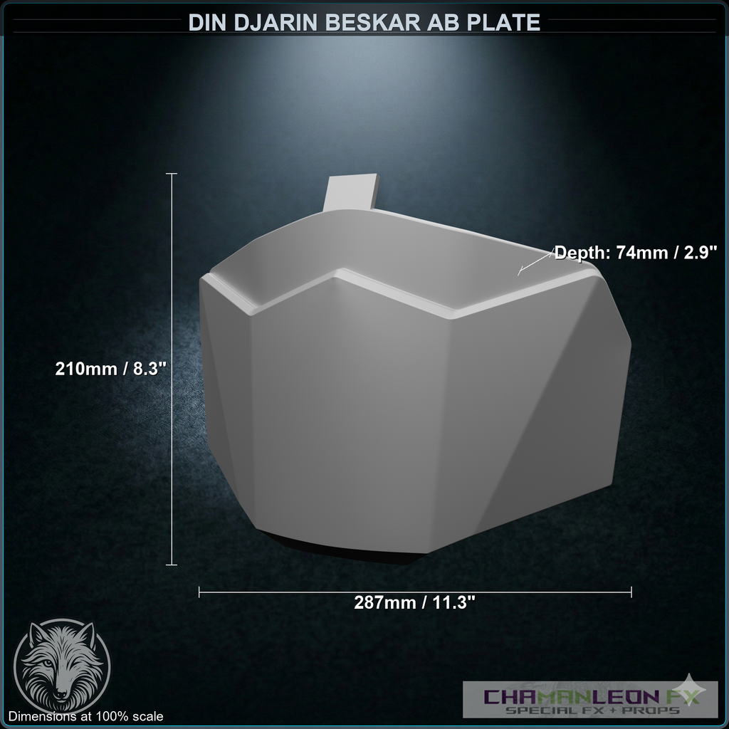 Din Djarin Beskar Ab Plate (Chamanleon FX) - Raw 3D Print - Dimensions