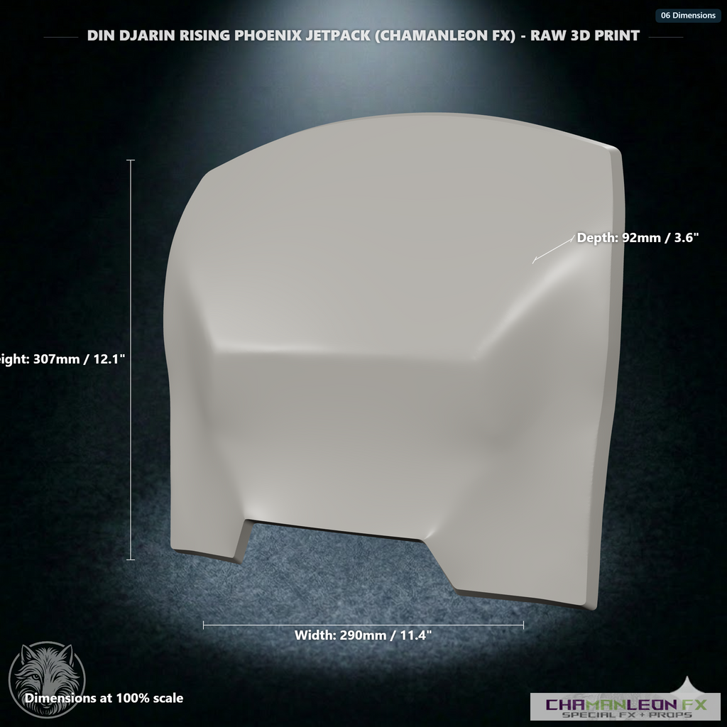Din Djarin Beskar Backplate (Chamanleon FX) - Raw 3D Print - Dimensions