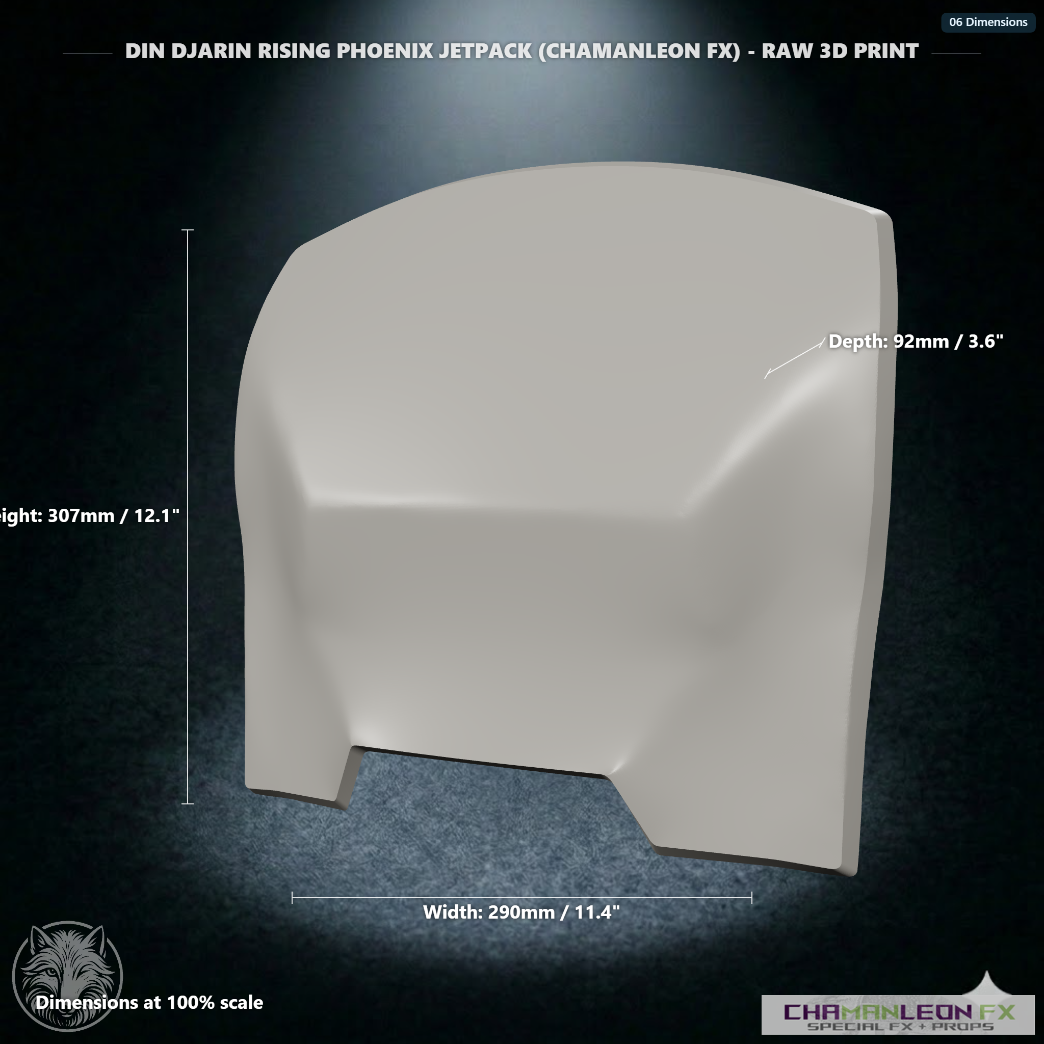 Din Djarin Beskar Backplate (Chamanleon FX) - Raw 3D Print - Dimensions