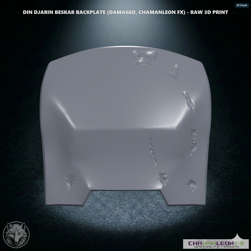 Din Djarin Beskar Backplate (Damaged, Chamanleon FX) - Raw 3D Print - Front