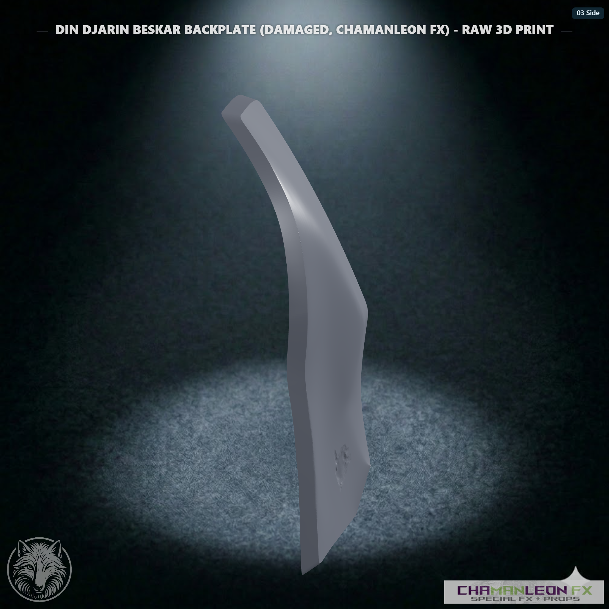 Din Djarin Beskar Backplate (Damaged, Chamanleon FX) - Raw 3D Print - Side