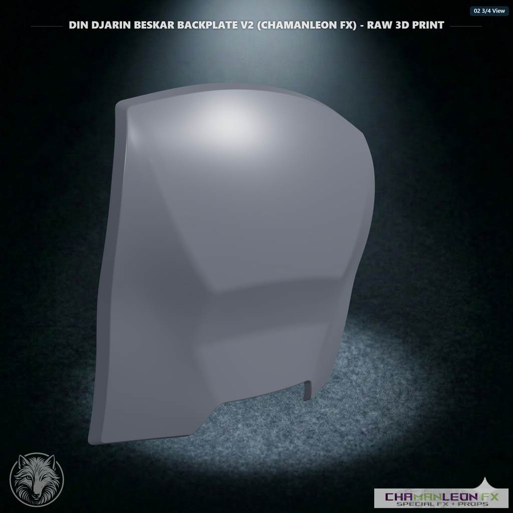 Din Djarin Beskar Backplate V2 (Chamanleon FX) - Raw 3D Print - 3/4 View
