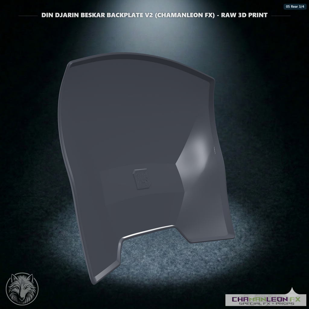 Din Djarin Beskar Backplate V2 (Chamanleon FX) - Raw 3D Print - Rear 3/4