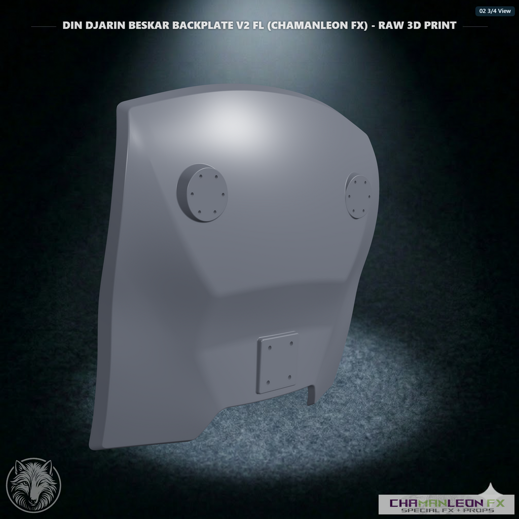 Din Djarin Beskar Backplate V2 FL (Chamanleon FX) - Raw 3D Print - 3/4 View