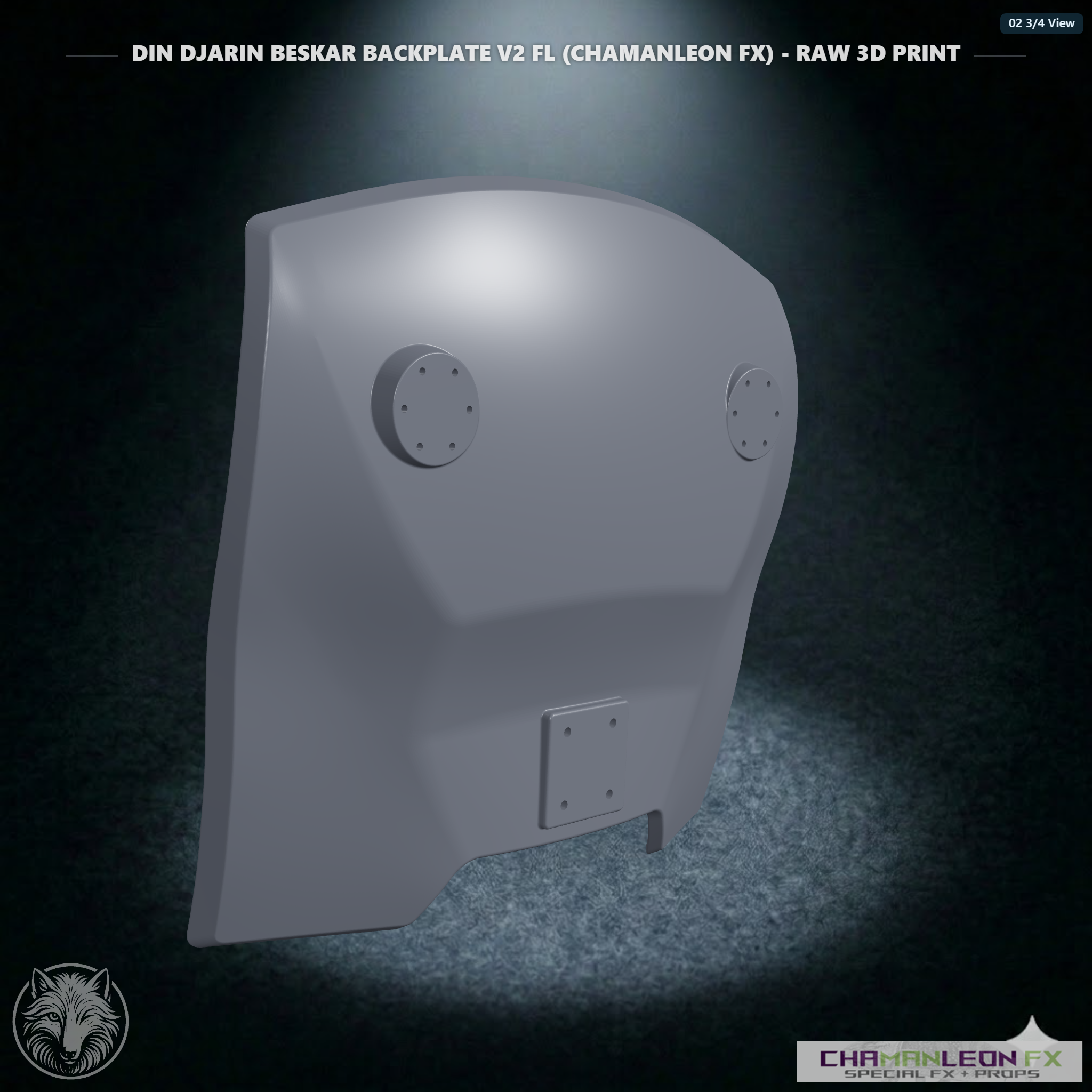 Din Djarin Beskar Backplate V2 FL (Chamanleon FX) - Raw 3D Print - 3/4 View