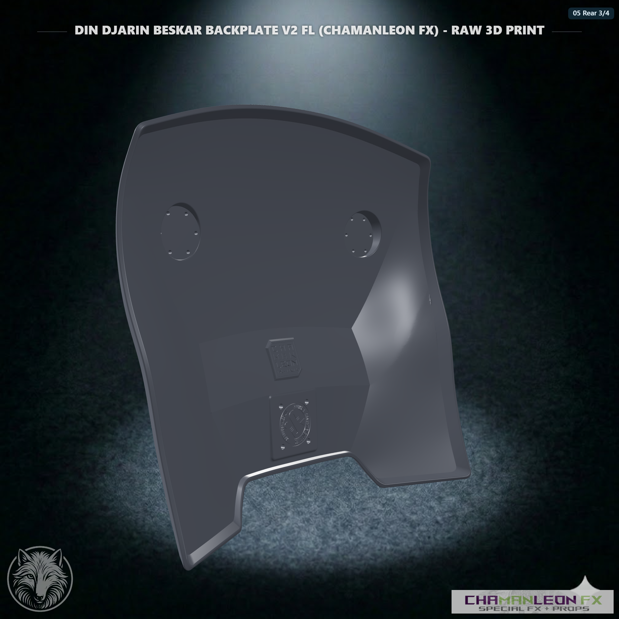 Din Djarin Beskar Backplate V2 FL (Chamanleon FX) - Raw 3D Print - Rear 3/4