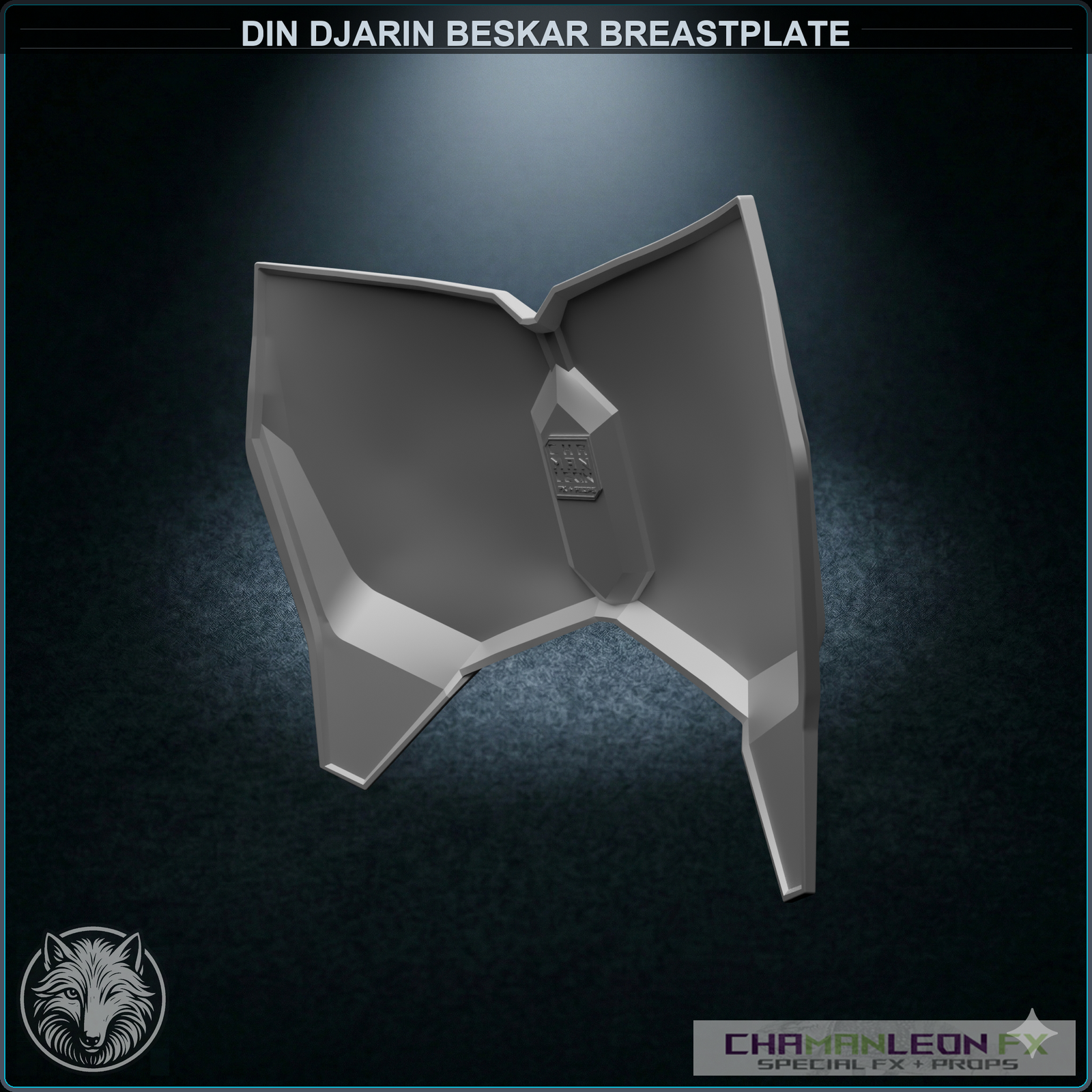 Din Djarin Beskar Breastplate (Chamanleon FX) - Raw 3D Print - Rear 3/4