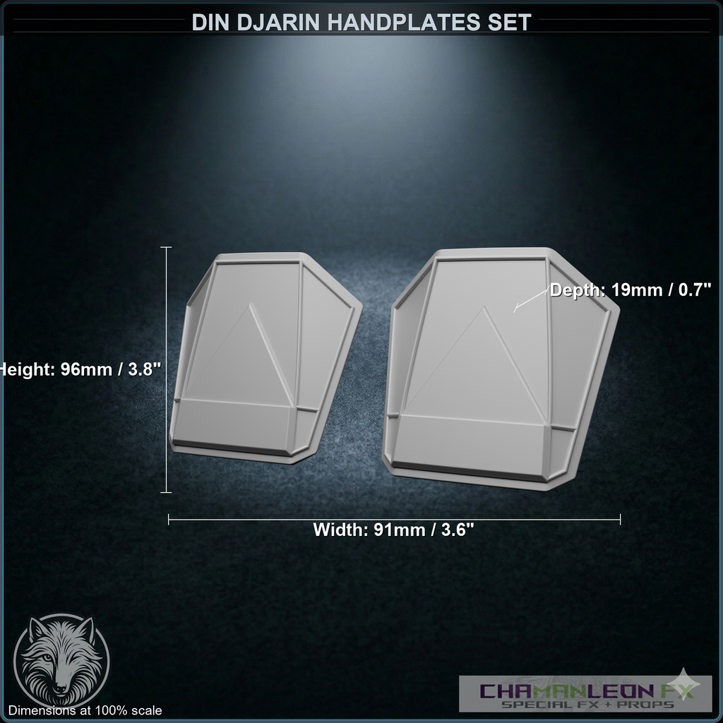Din Djarin Handplates Set (Chamanleon FX) - Raw 3D Print - Dimensions