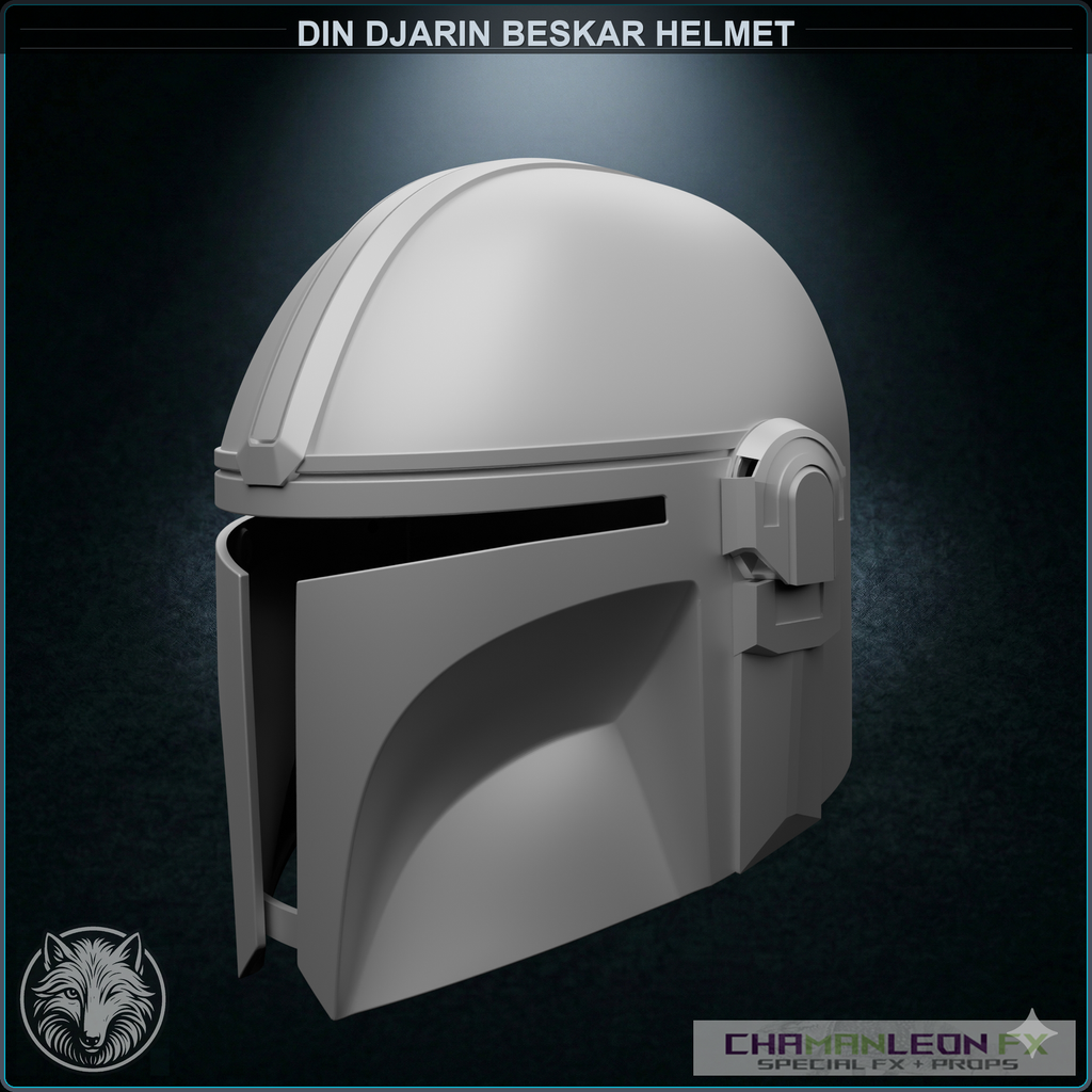 Din Djarin Beskar Helmet (Chamanleon FX) - Raw 3D Print - 3/4 View