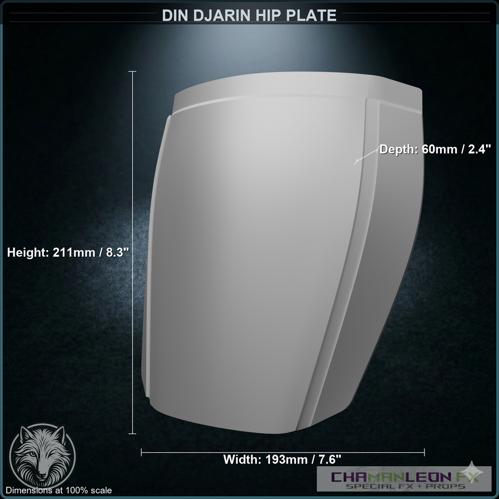 Din Djarin Hip Plate (Chamanleon FX) - Raw 3D Print - Dimensions