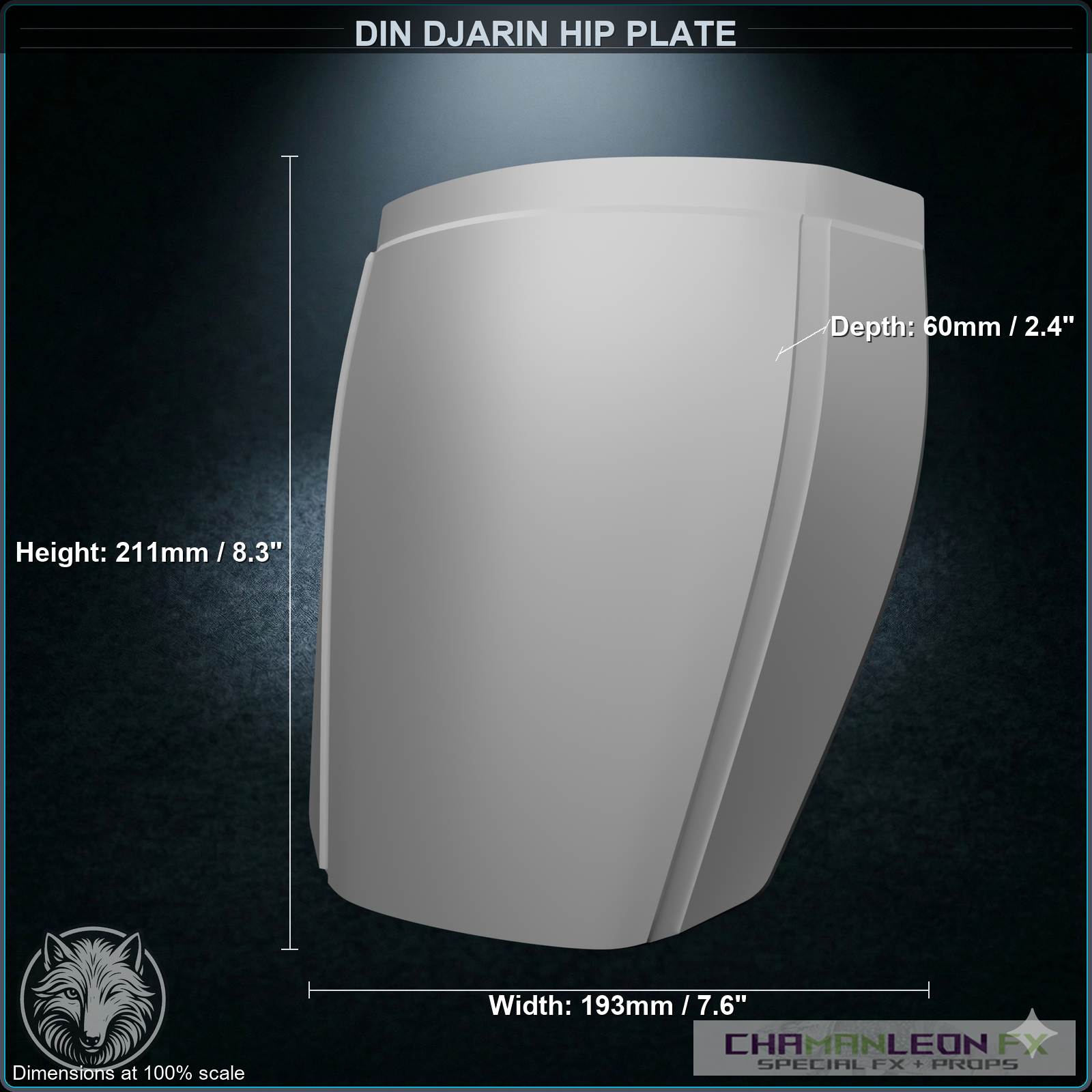 Din Djarin Hip Plate (Chamanleon FX) - Raw 3D Print - Dimensions