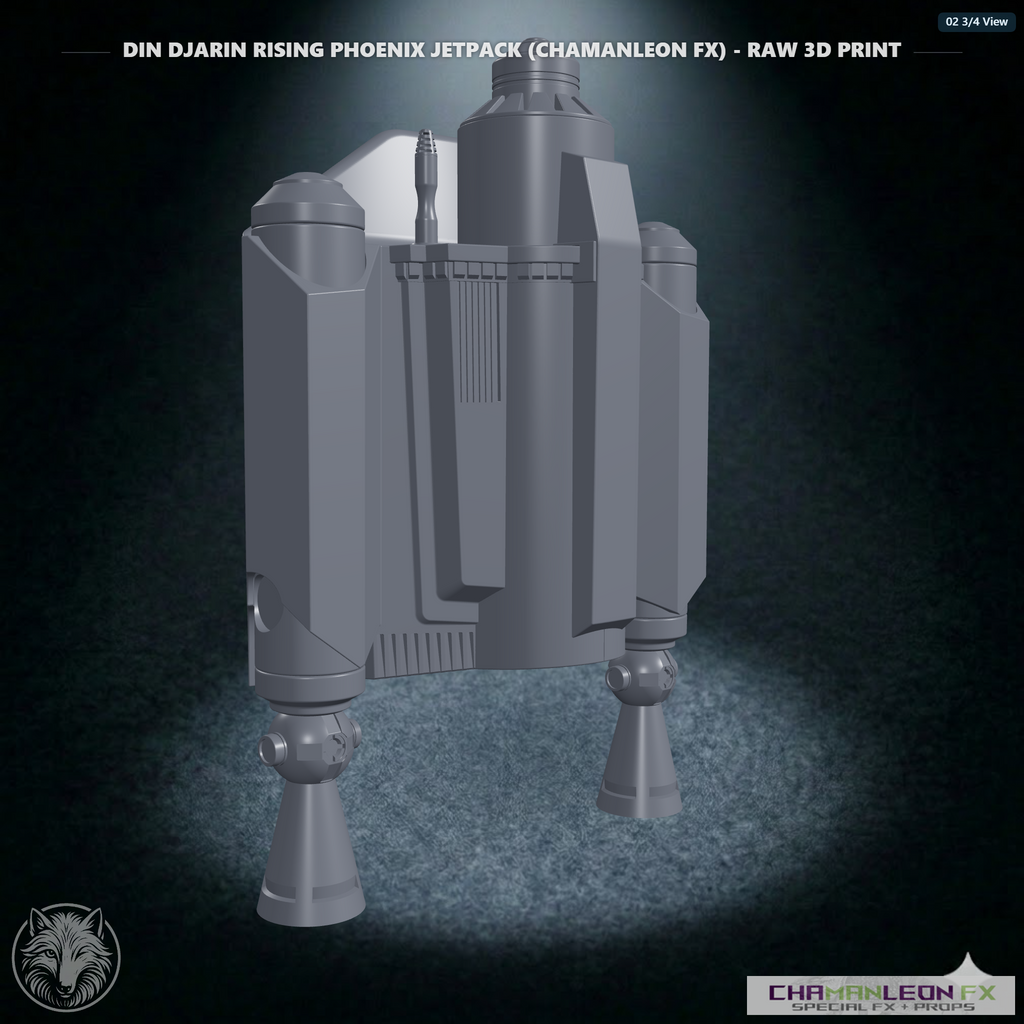 Din Djarin Rising Phoenix Jetpack (Chamanleon FX) - Raw 3D Print - 3/4 View