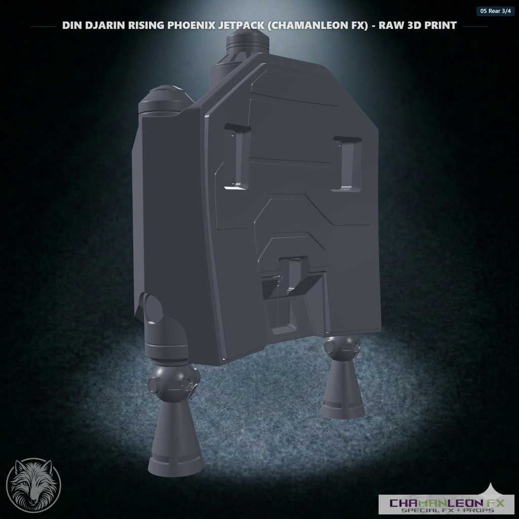 Din Djarin Rising Phoenix Jetpack (Chamanleon FX) - Raw 3D Print - Rear 3/4