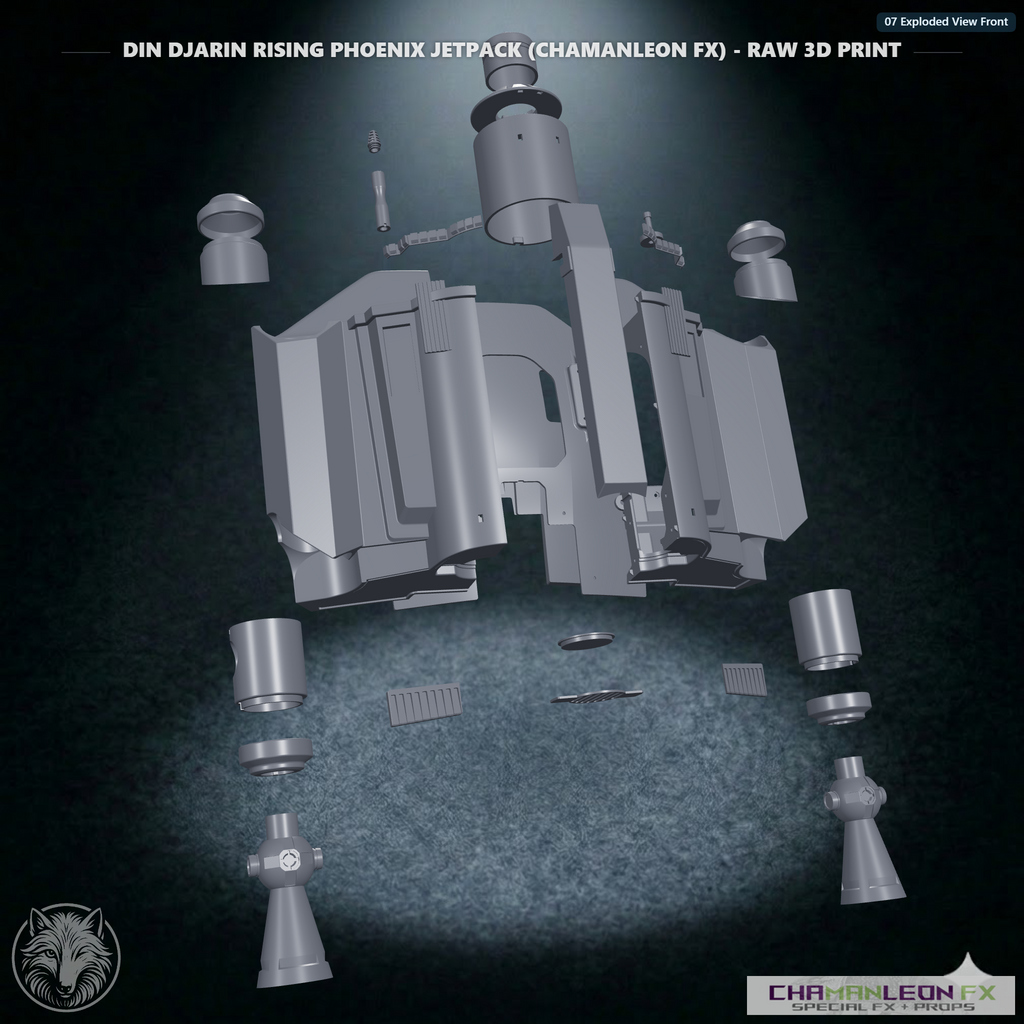 Din Djarin Rising Phoenix Jetpack (Chamanleon FX) - Raw 3D Print - Back (Top)