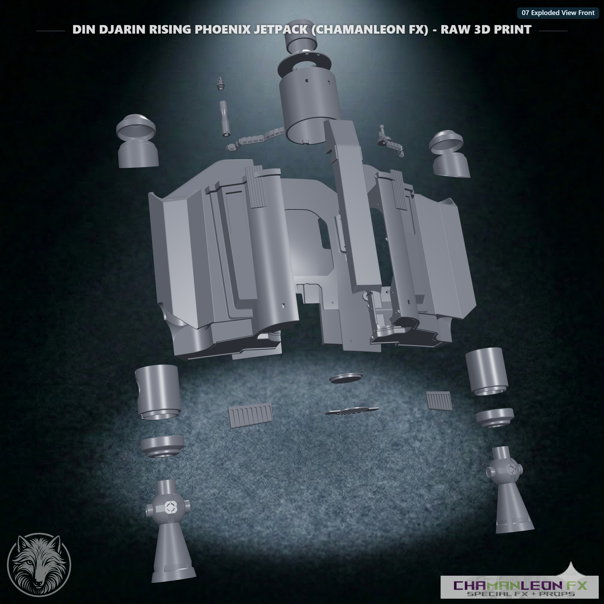 Din Djarin Rising Phoenix Jetpack (Chamanleon FX) - Raw 3D Print - Back (Top)