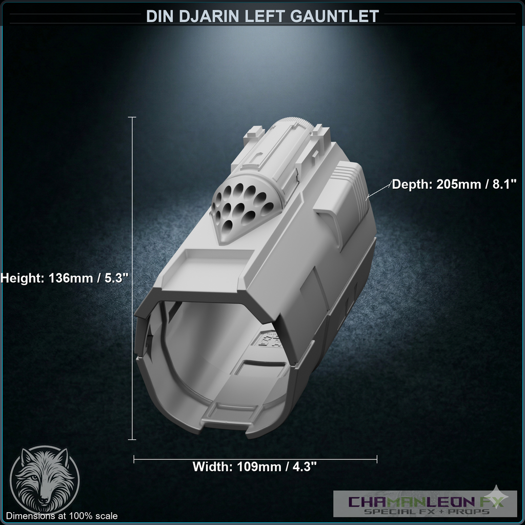 Din Djarin Left Gauntlet - Whistling Birds (Chamanleon FX) - Raw 3D Print - Dimensions