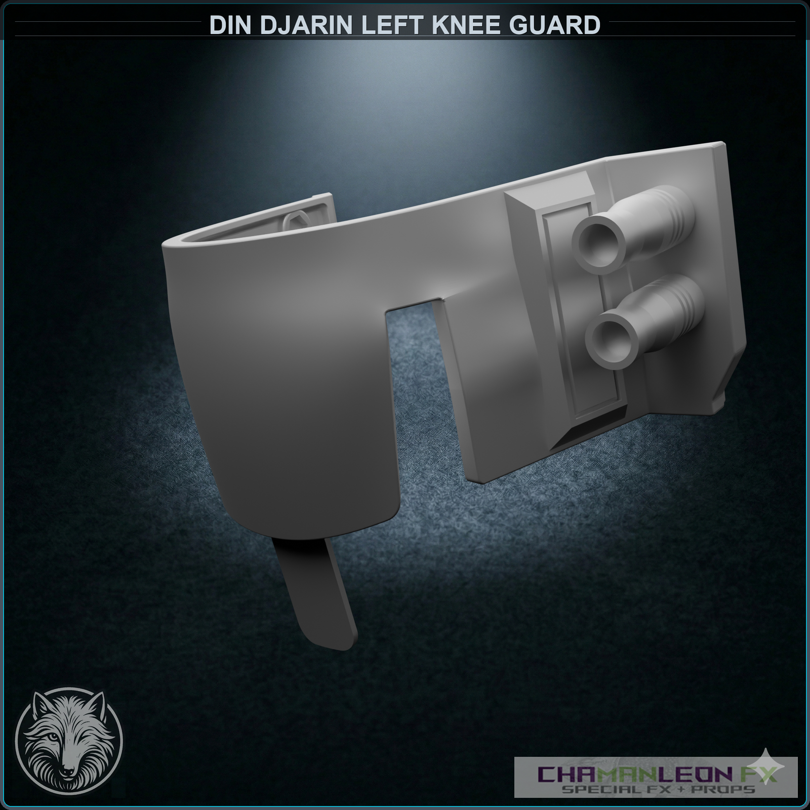Din Djarin Left Knee Guard (Undamaged, Chamanleon FX) - Raw 3D Print - 3/4 View