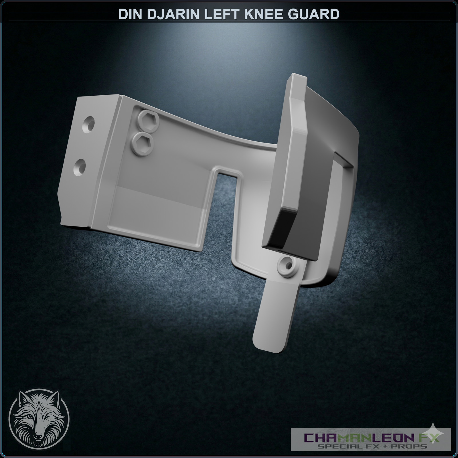 Din Djarin Left Knee Guard (Undamaged, Chamanleon FX) - Raw 3D Print - Rear 3/4
