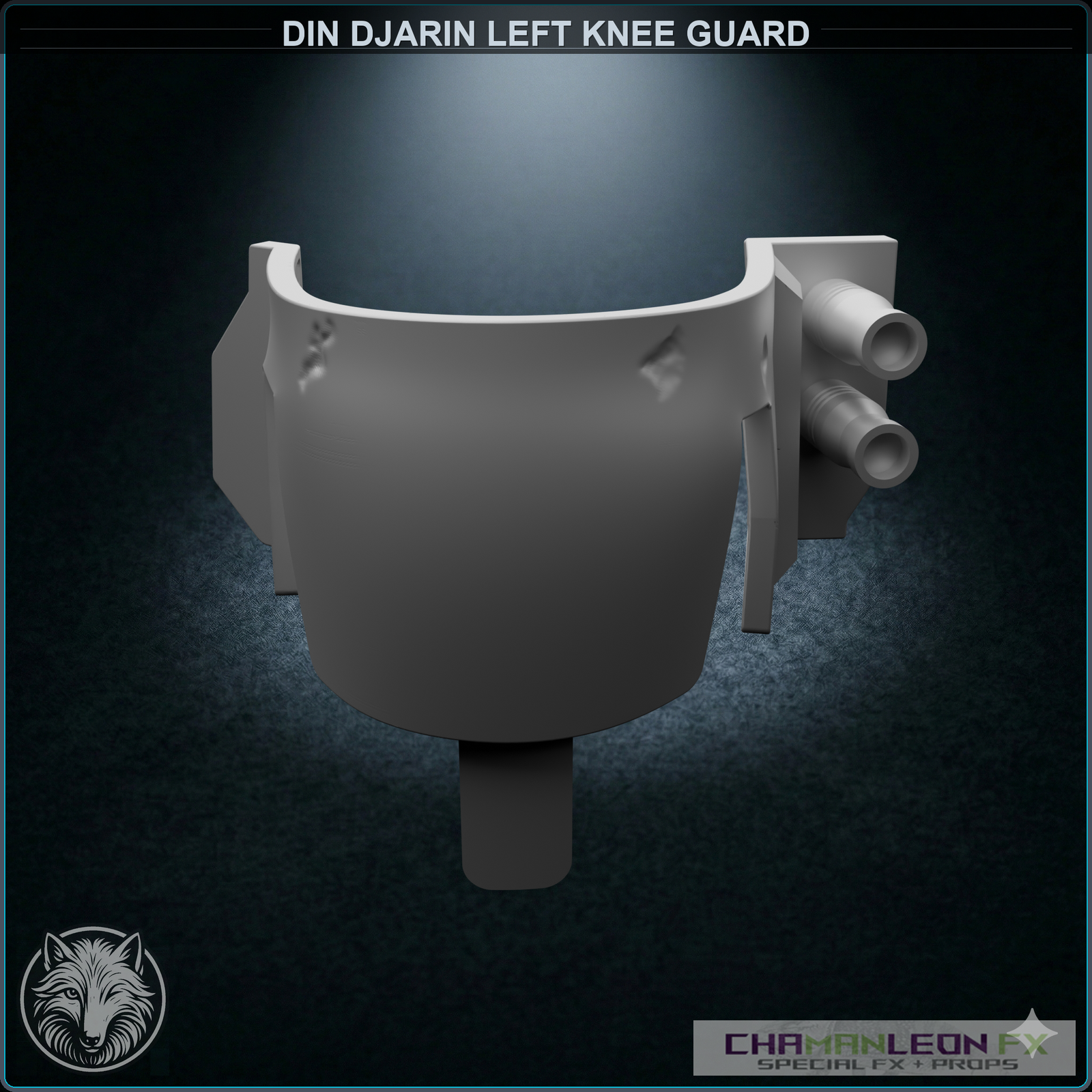 Din Djarin Left Knee Guard (Damaged, Chamanleon FX) - Raw 3D Print - Front