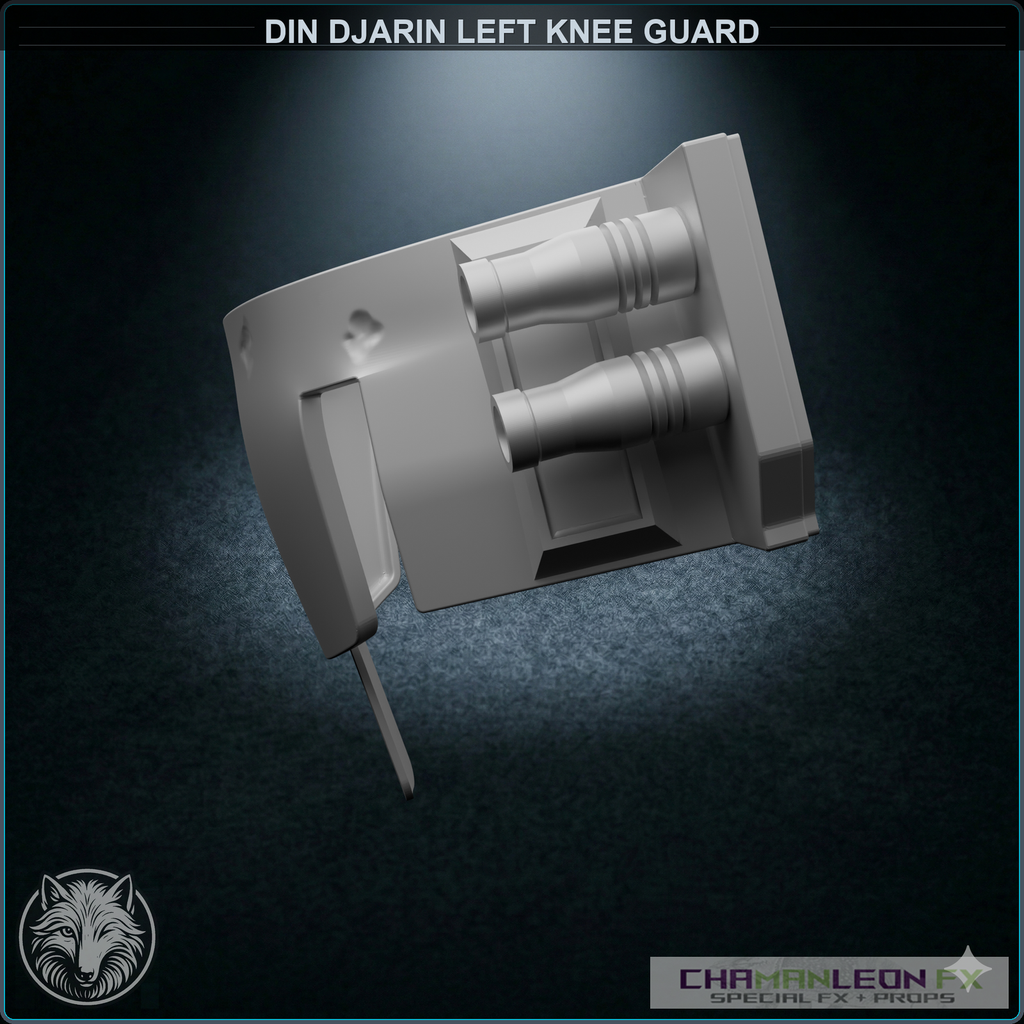Din Djarin Left Knee Guard (Damaged, Chamanleon FX) - Raw 3D Print - Side