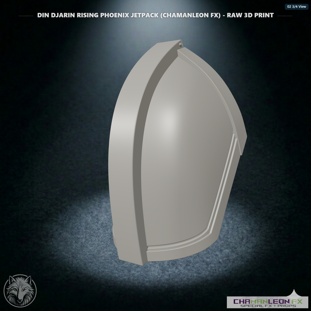 Din Djarin Left Shoulder Pauldron (Chamanleon FX) - Raw 3D Print - 3/4 View
