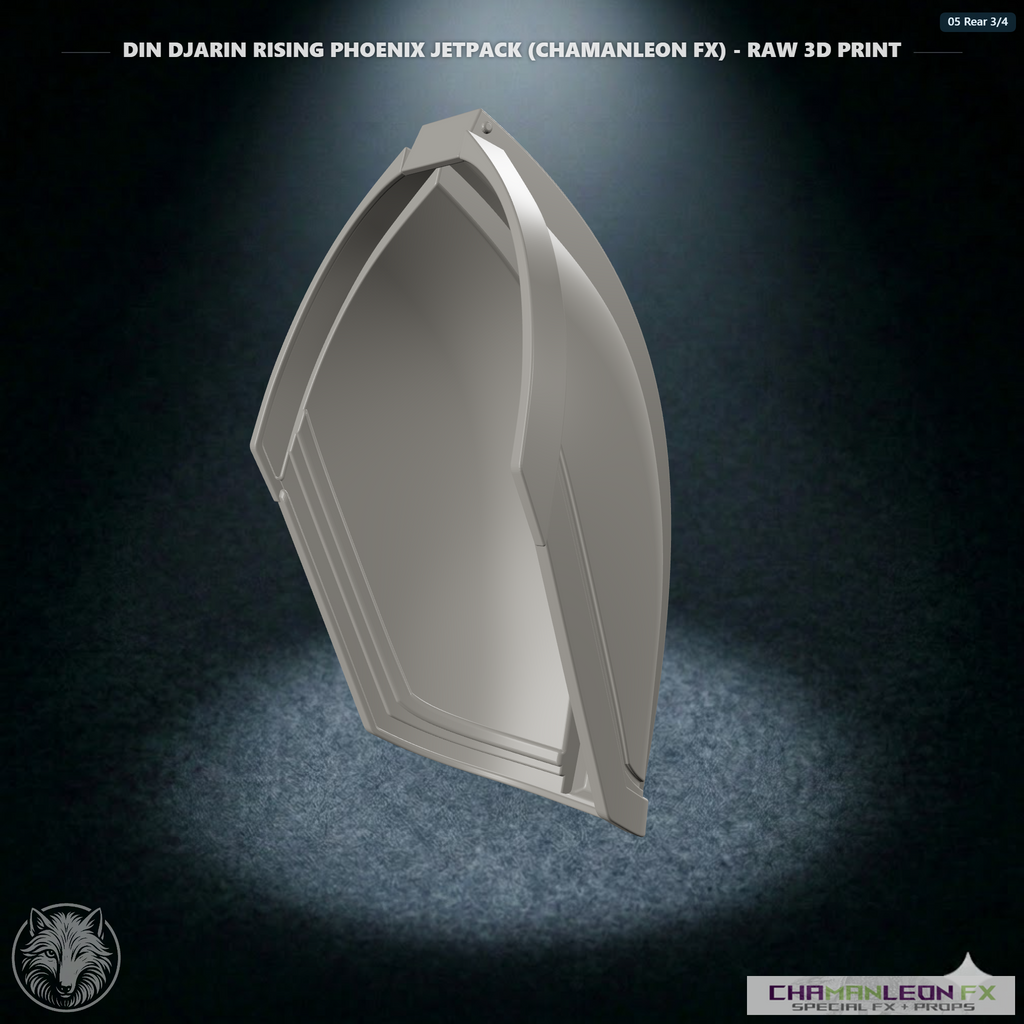 Din Djarin Left Shoulder Pauldron (Chamanleon FX) - Raw 3D Print - Rear 3/4
