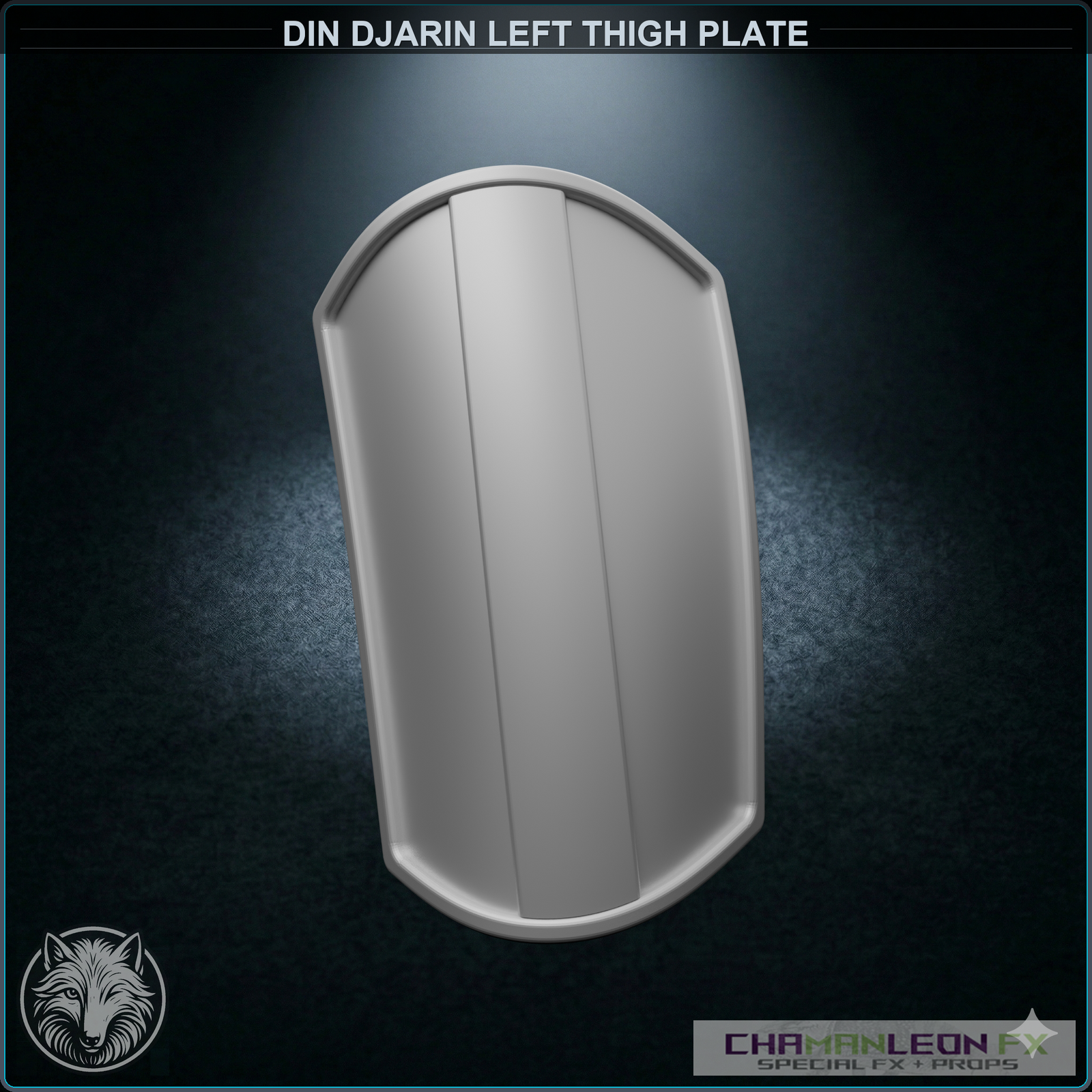 Din Djarin Left Thigh Plate (Chamanleon FX) - Raw 3D Print - Front