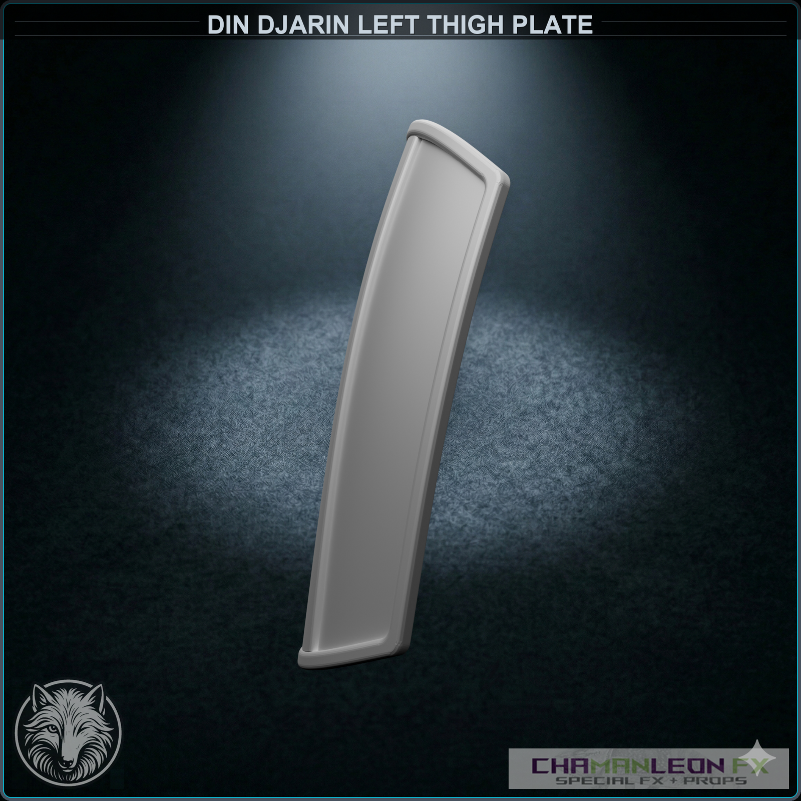Din Djarin Left Thigh Plate (Chamanleon FX) - Raw 3D Print - Side