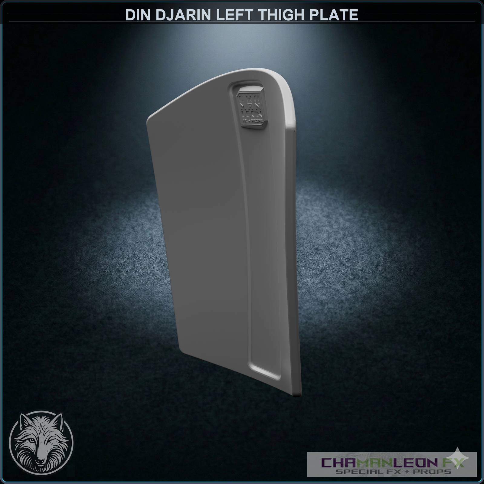 Din Djarin Left Thigh Plate (Chamanleon FX) - Raw 3D Print - Rear 3/4