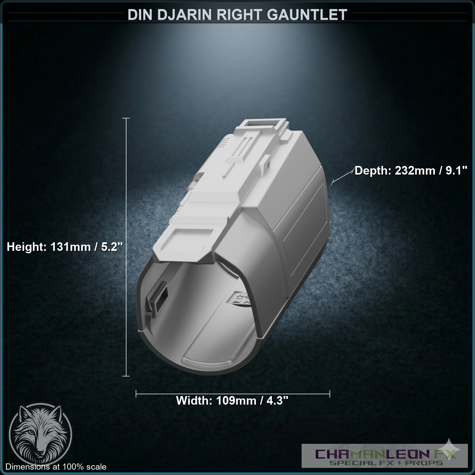 Din Djarin Right Gauntlet - Mandoputer (Chamanleon FX) - Raw 3D Print - Dimensions