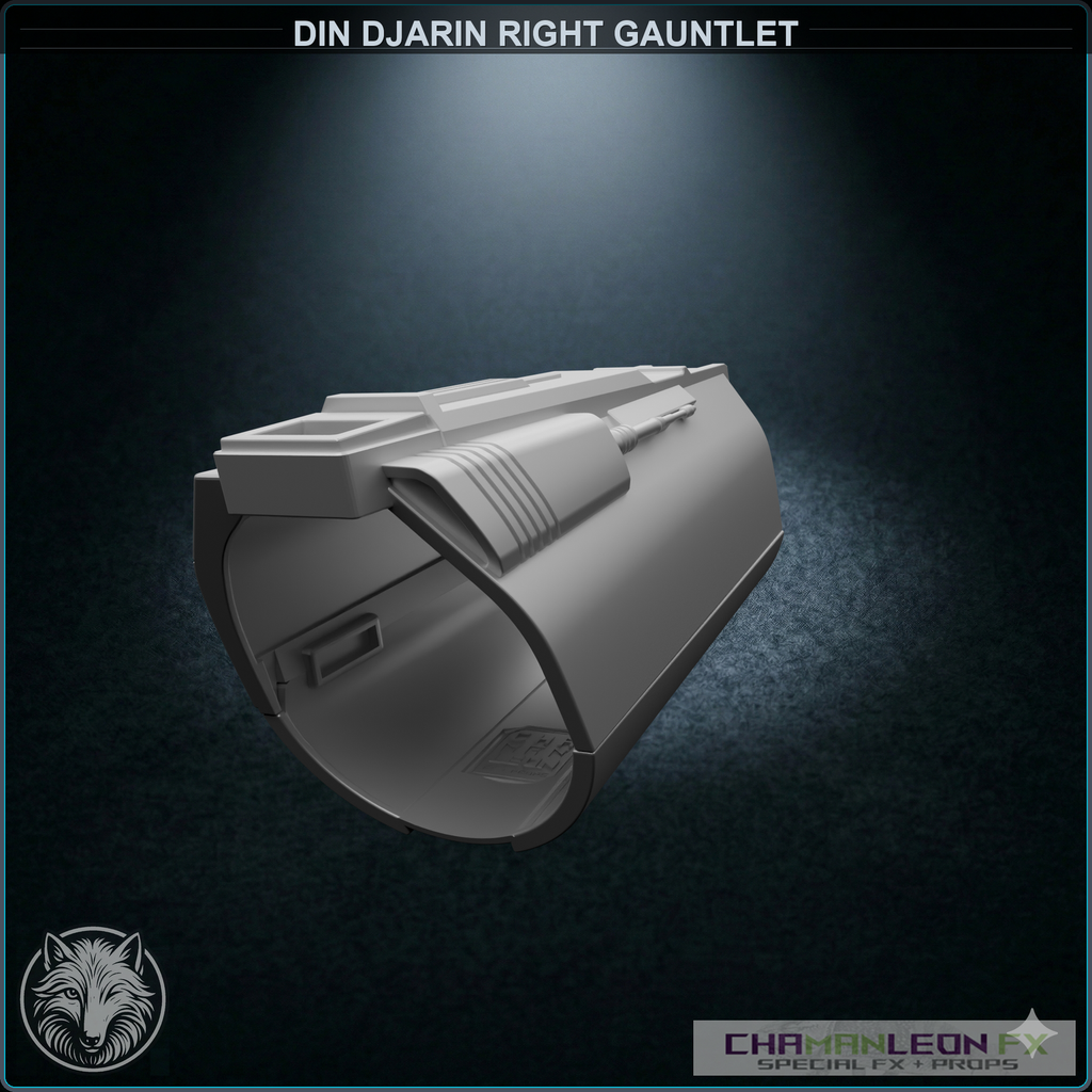 Din Djarin Right Gauntlet - Mandoputer (Chamanleon FX) - Raw 3D Print - Rear 3/4 (Top)
