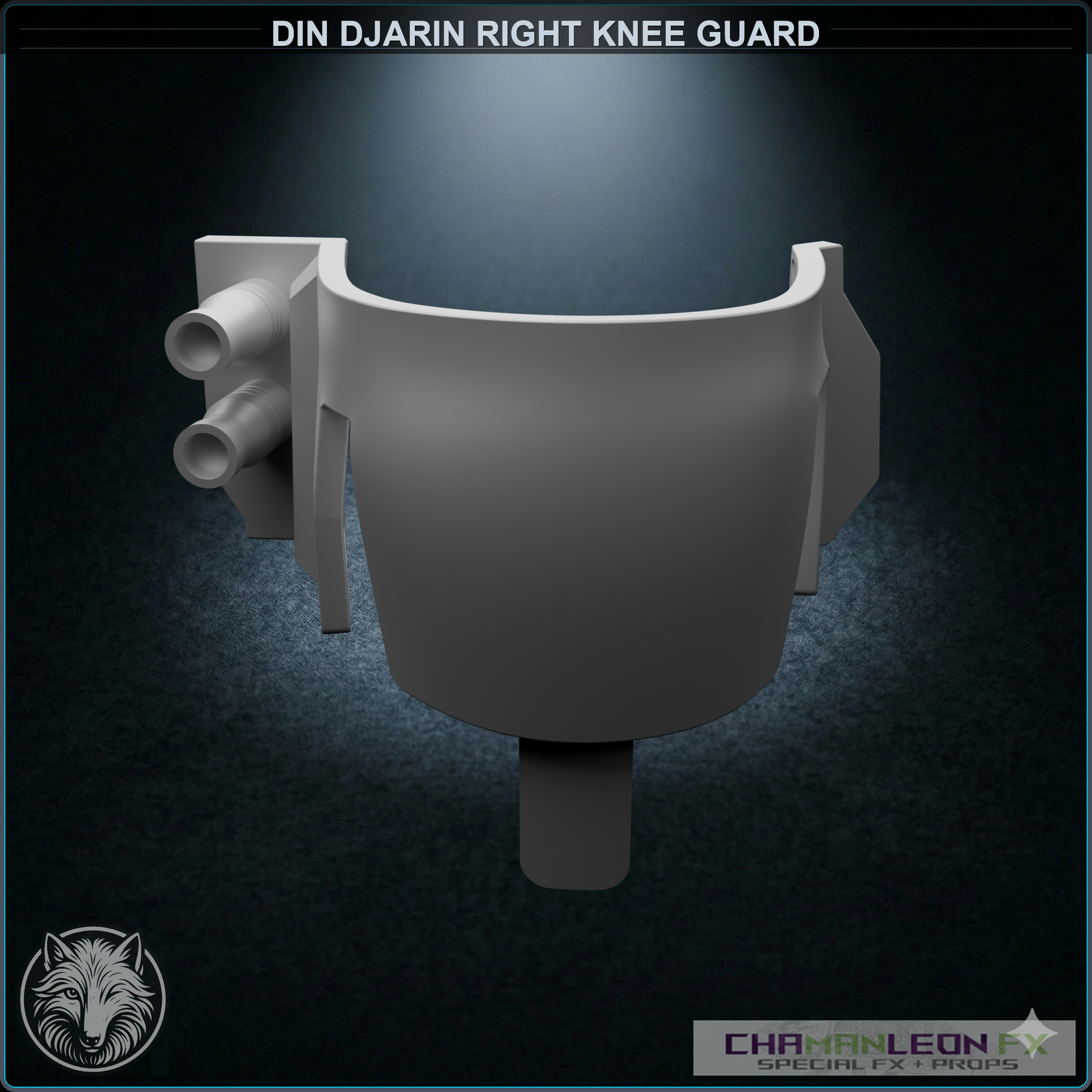 Din Djarin Right Knee Guard (Undamaged, Chamanleon FX) - Raw 3D Print - Front
