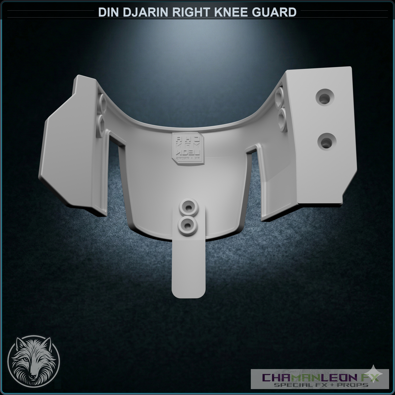 Din Djarin Right Knee Guard (Undamaged, Chamanleon FX) - Raw 3D Print - Back