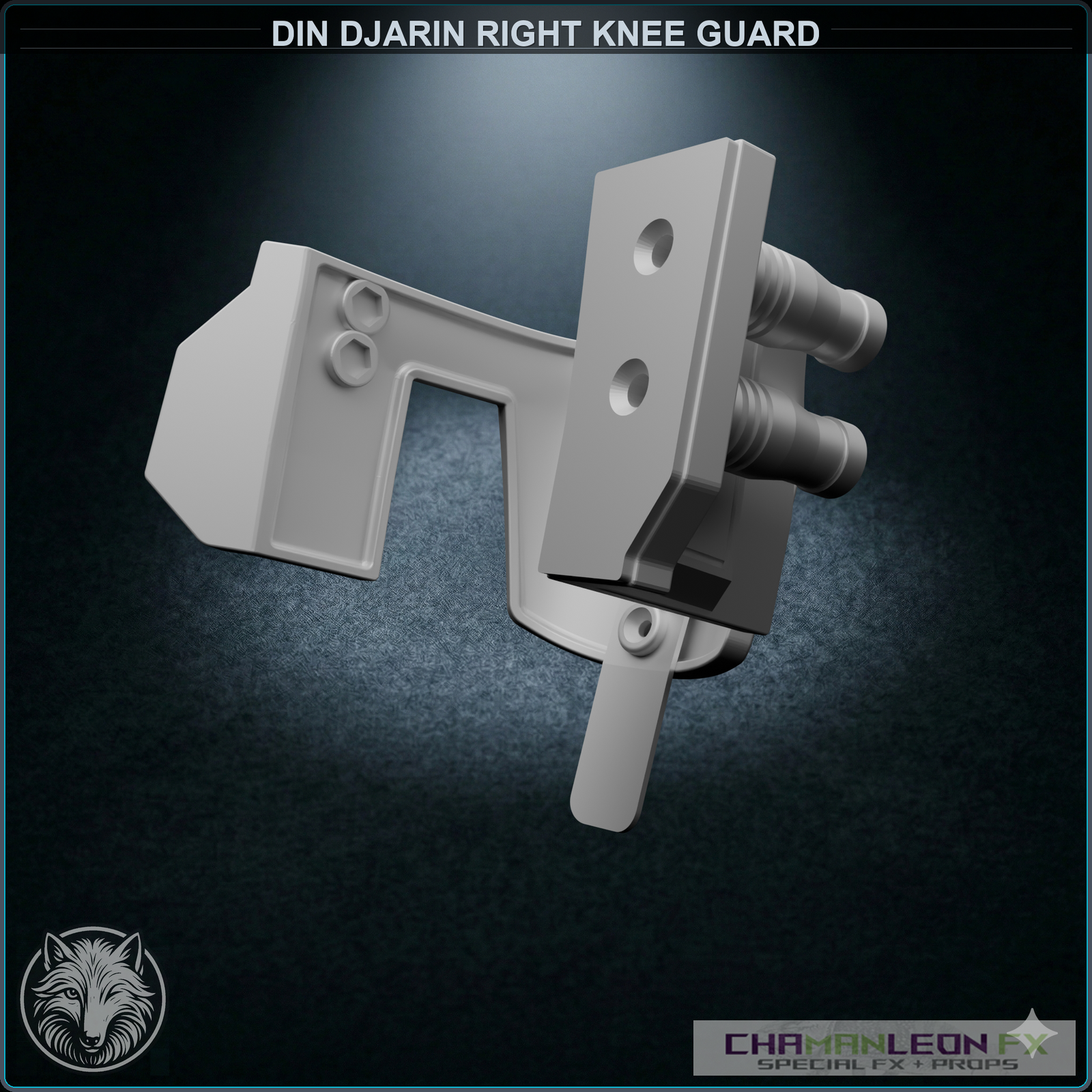 Din Djarin Right Knee Guard (Undamaged, Chamanleon FX) - Raw 3D Print - Rear 3/4