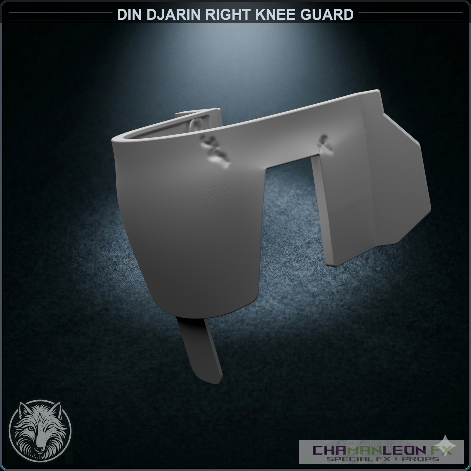 Din Djarin Right Knee Guard (Damaged, Chamanleon FX) - Raw 3D Print - 3/4 View