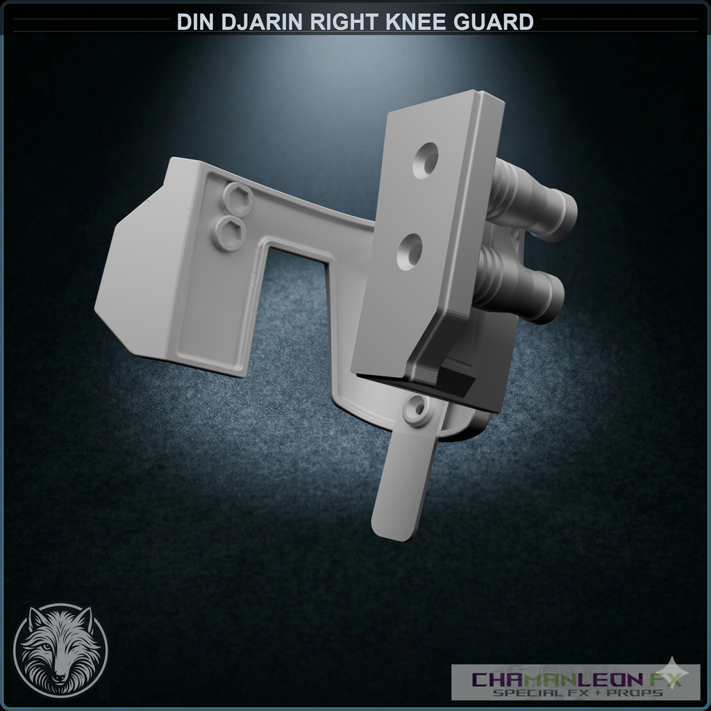 Din Djarin Right Knee Guard (Damaged, Chamanleon FX) - Raw 3D Print - Rear 3/4