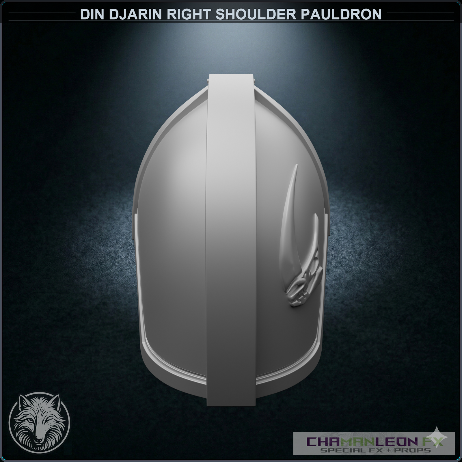 Din Djarin Right Shoulder Pauldron - Mudhorn Signet (Chamanleon FX) - Raw 3D Print - Front