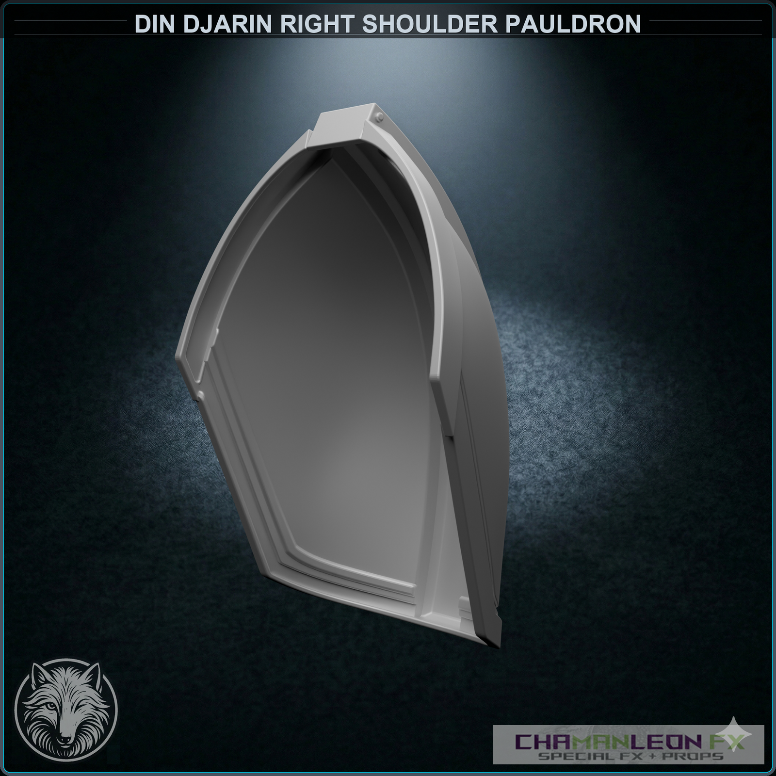 Din Djarin Right Shoulder Pauldron - Mudhorn Signet (Chamanleon FX) - Raw 3D Print - Rear 3/4