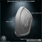 Din Djarin Right Shoulder Pauldron - Mudhorn Signet (Chamanleon FX) - Raw 3D Print - Dimensions