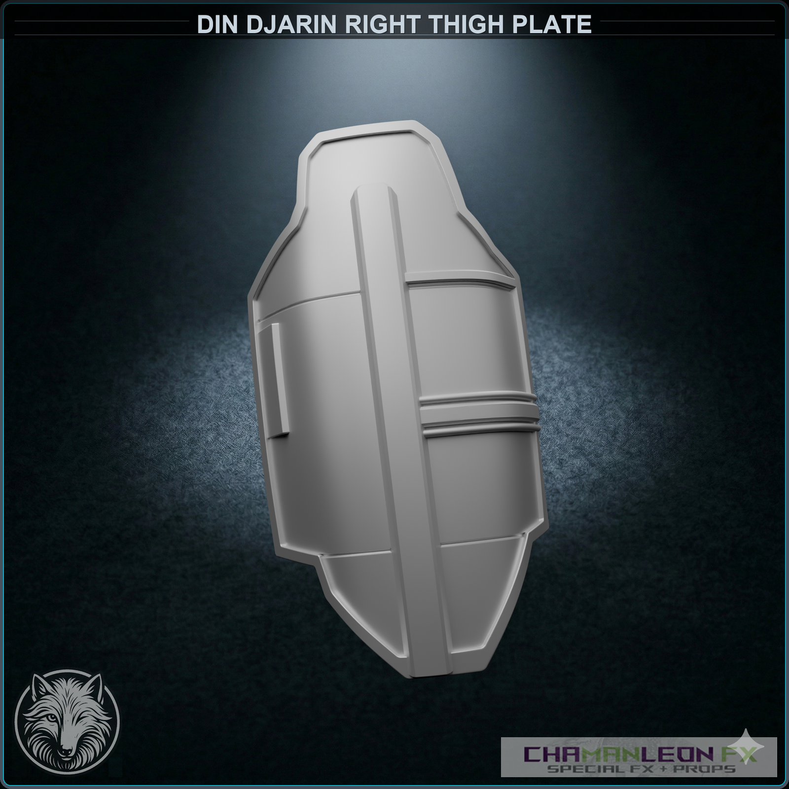 Din Djarin Right Thigh Plate (Chamanleon FX) - Raw 3D Print - Front