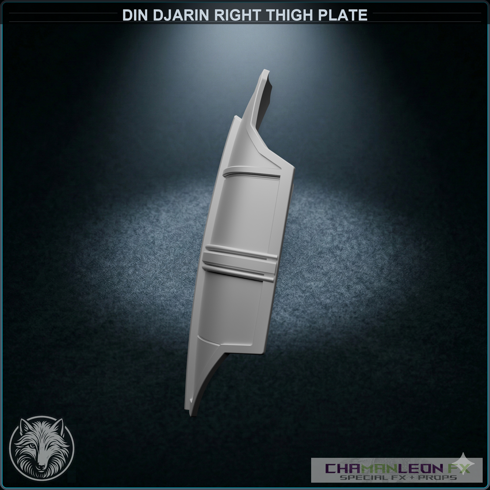 Din Djarin Right Thigh Plate (Chamanleon FX) - Raw 3D Print - Side