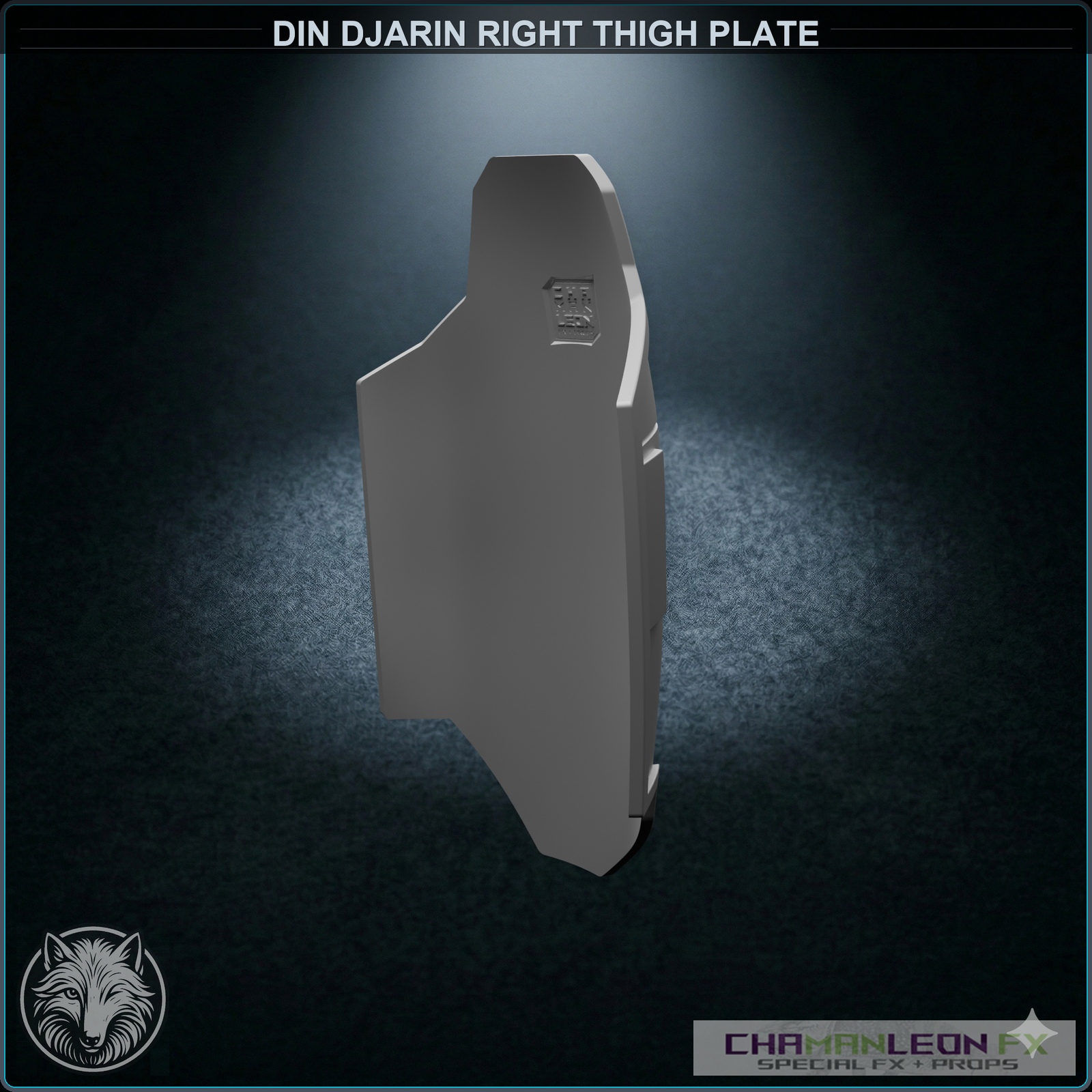 Din Djarin Right Thigh Plate (Chamanleon FX) - Raw 3D Print - Rear 3/4