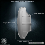 Din Djarin Right Thigh Plate (Chamanleon FX) - Raw 3D Print - Dimensions