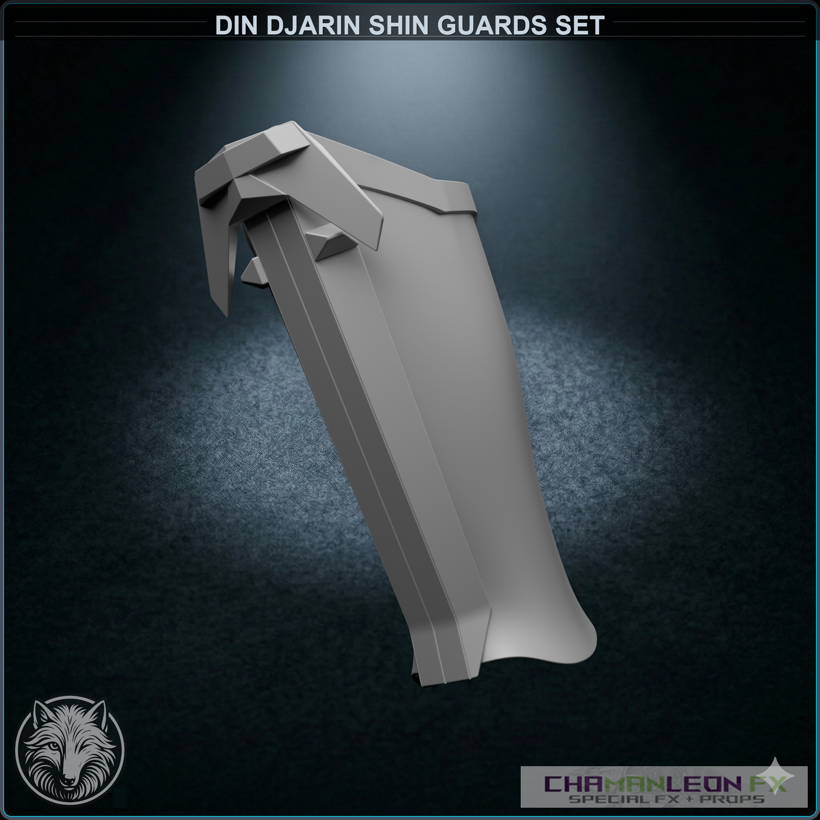 Din Djarin Shin Guards Set (Chamanleon FX) - Raw 3D Print - 3/4 View