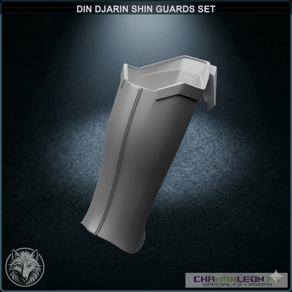 Din Djarin Shin Guards Set (Chamanleon FX) - Raw 3D Print - Rear 3/4