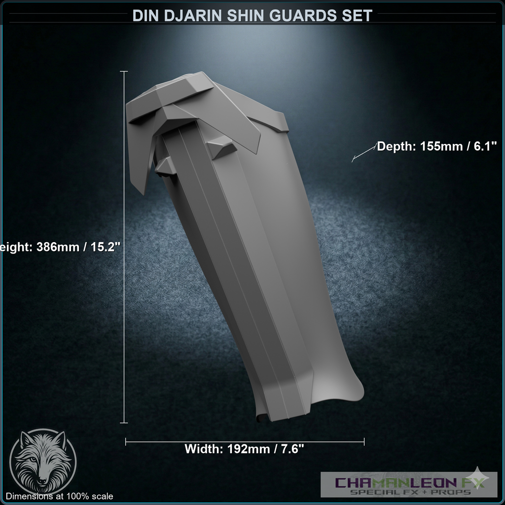 Din Djarin Shin Guards Set (Chamanleon FX) - Raw 3D Print - Dimensions