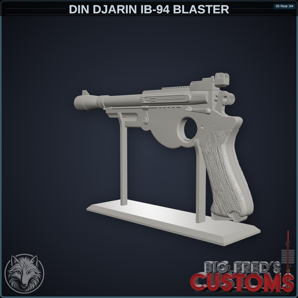 Din Djarin IB-94 Blaster — original design by Big Fred's Customs [combo:textured+straight-rod]